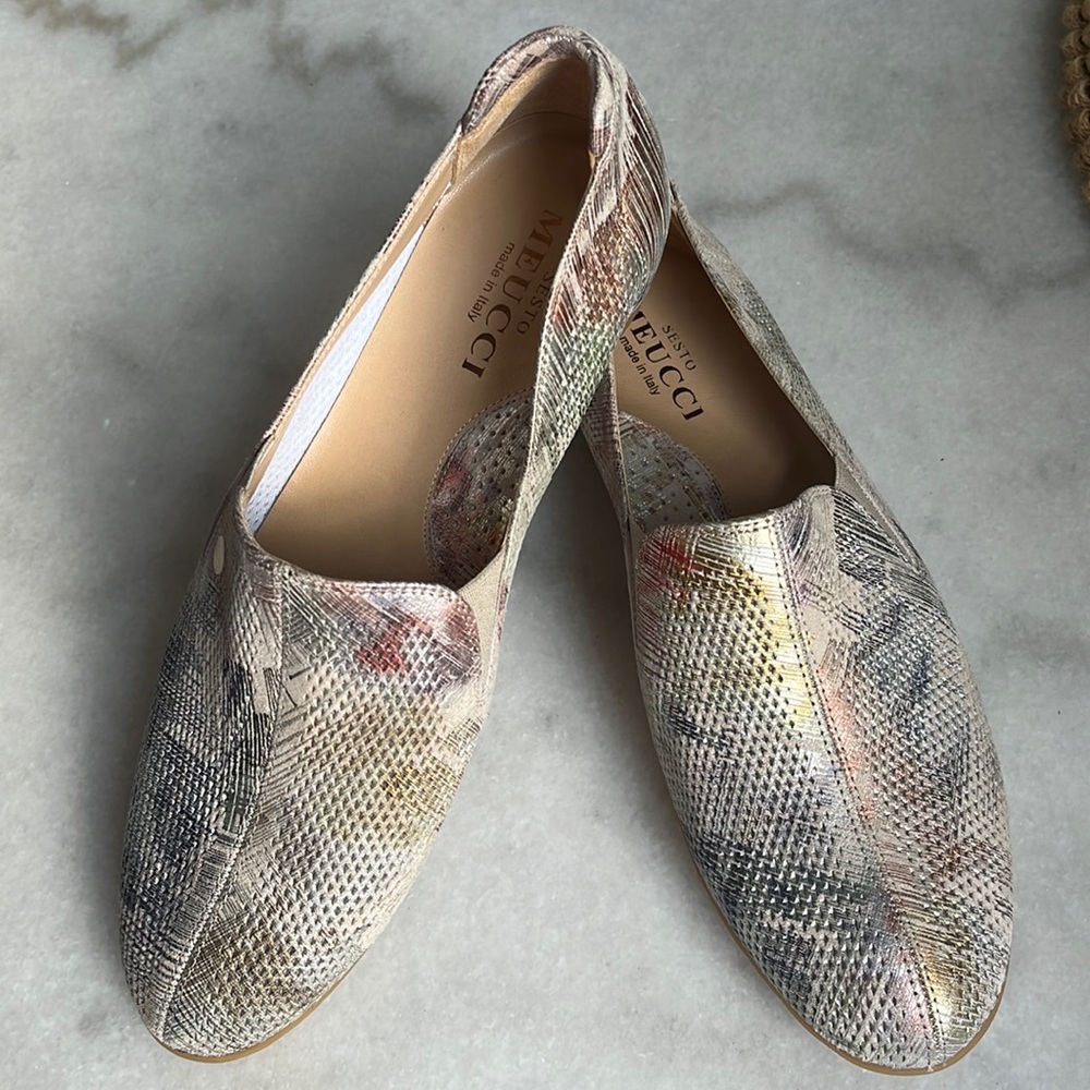 Sesto Meucci Brilla Leather Multi Manila Metallic Shoes Loafer 9W